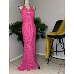 Scalia Pink Sequin V Neck Prom Dress Size 4/l
